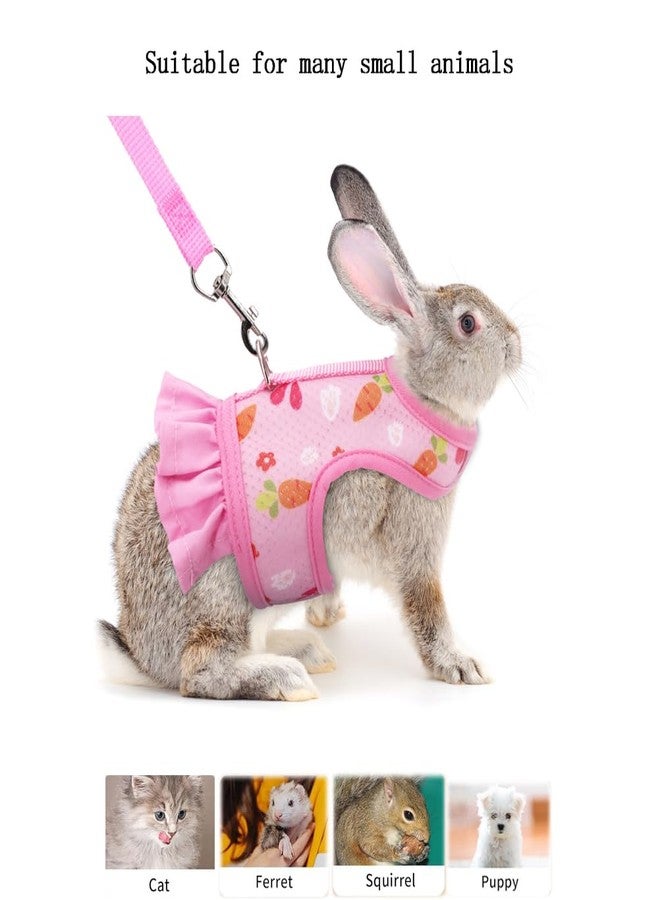 cyhaen Rabbit Harness and Leash Set,Proof Walking Escape Cute Floral Mesh Vest Breathable Rabbit Costumes for Bunny, Hiking, Training for Ferret Kitten Puppy Small Animals Pink S - Image 2